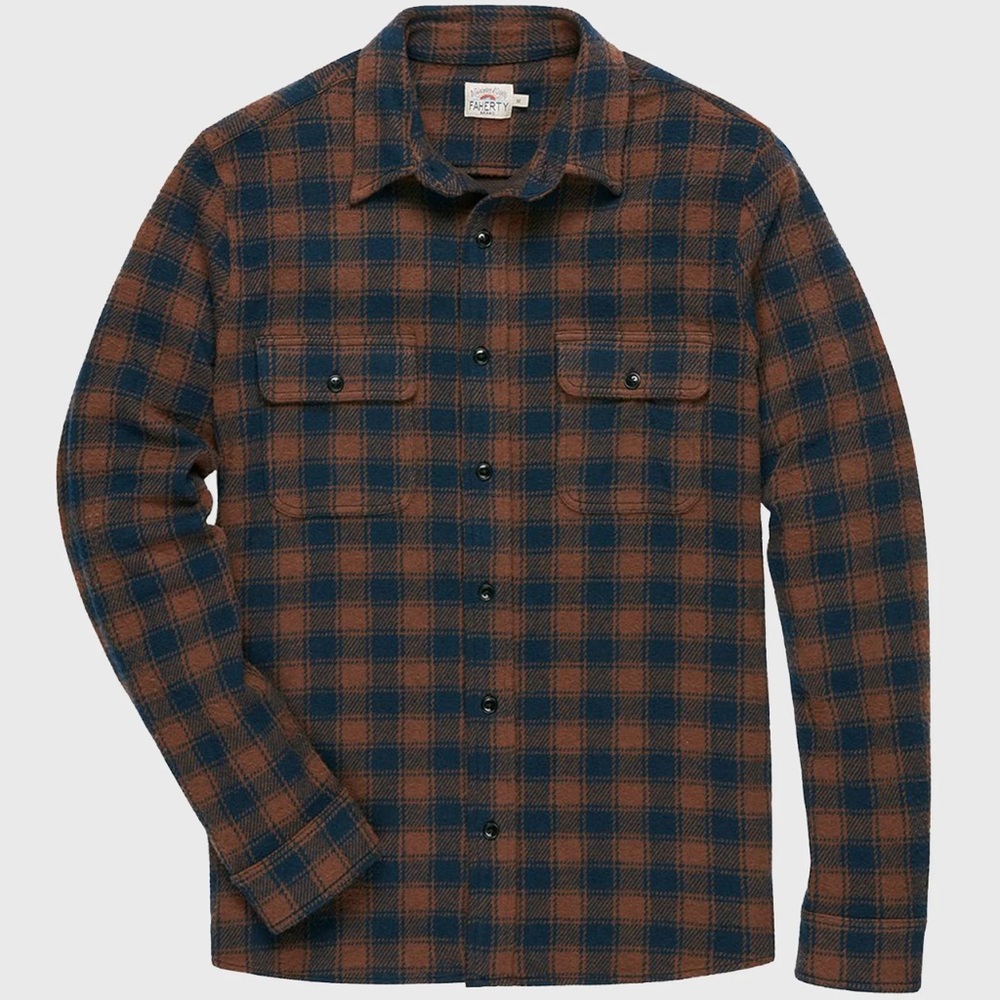 Faherty Men’s Legend Sweater Shirt in Cider Plaid Size M